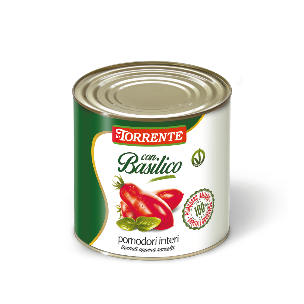Pomodori pelati interi con basilico catering