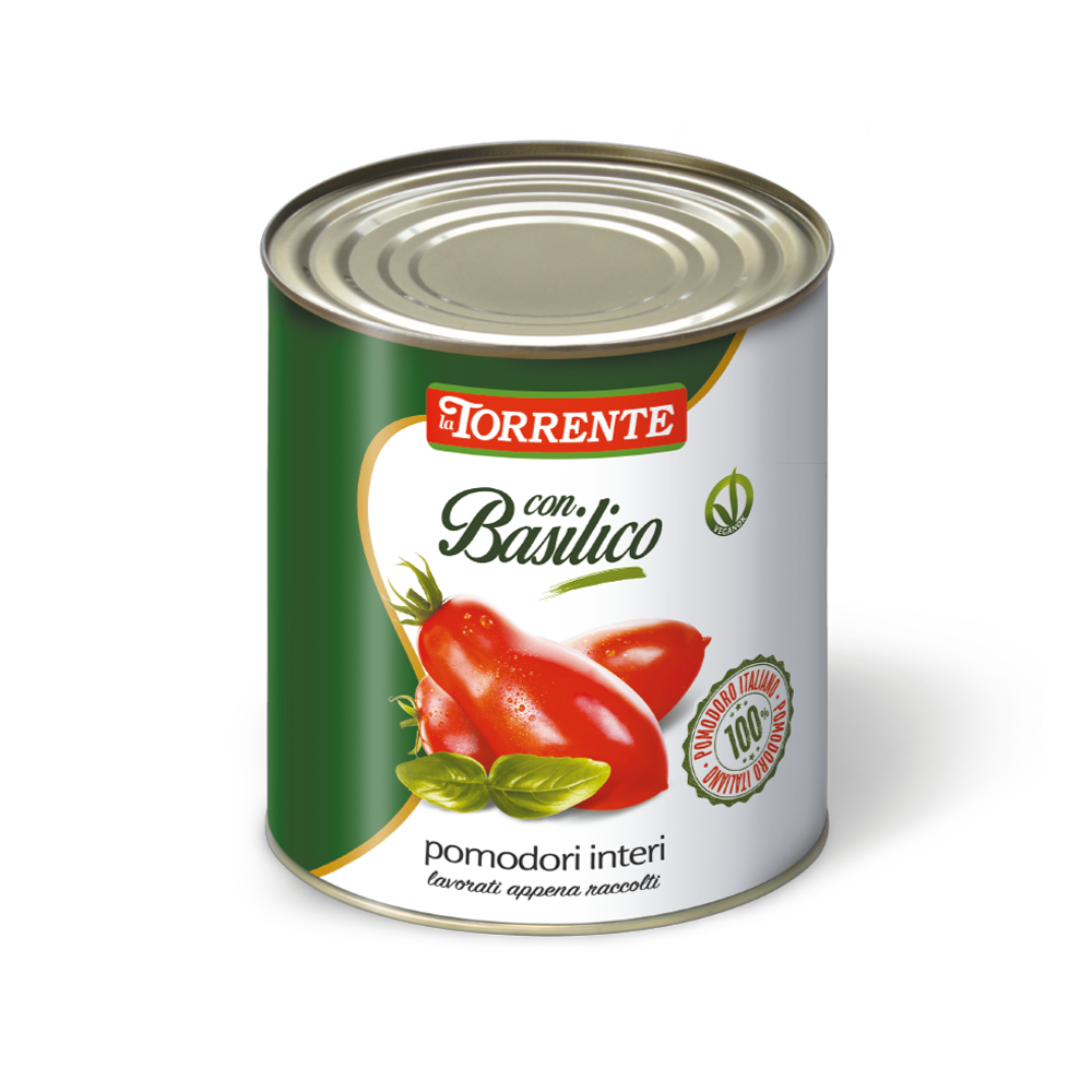 Pomodori pelati interi con basilico catering