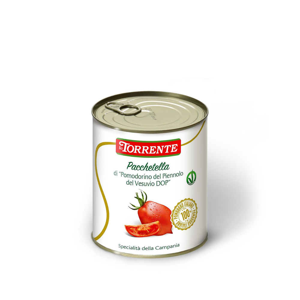 Pacchetella di "Pomodorino del Piennolo del Vesuvio DOP" in latta