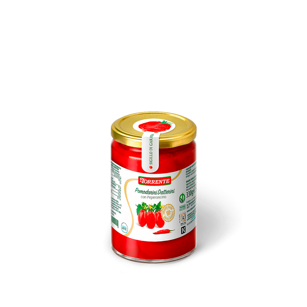 Pomodorini "Datterini" di collina in succo con peperoncino
